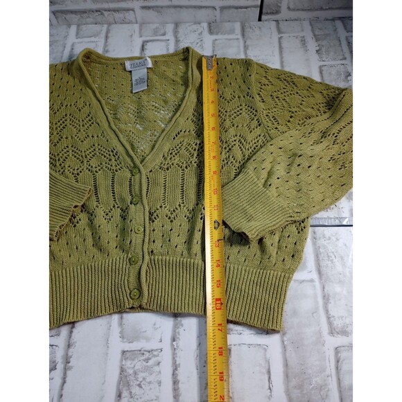 Tiara international Green Cardigan Button Crop Sweater Knit Women's Sz. L - Picture 3 of 8